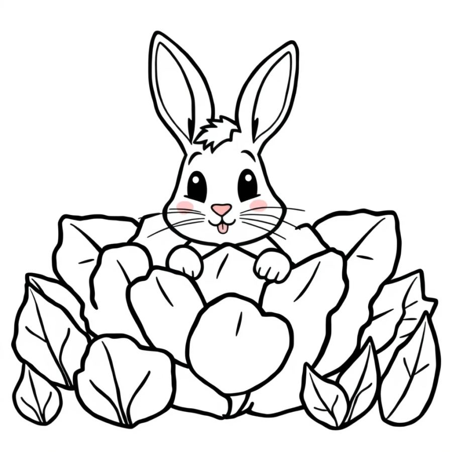 Bunny Hiding In A Cabbage Patch Coloring Page