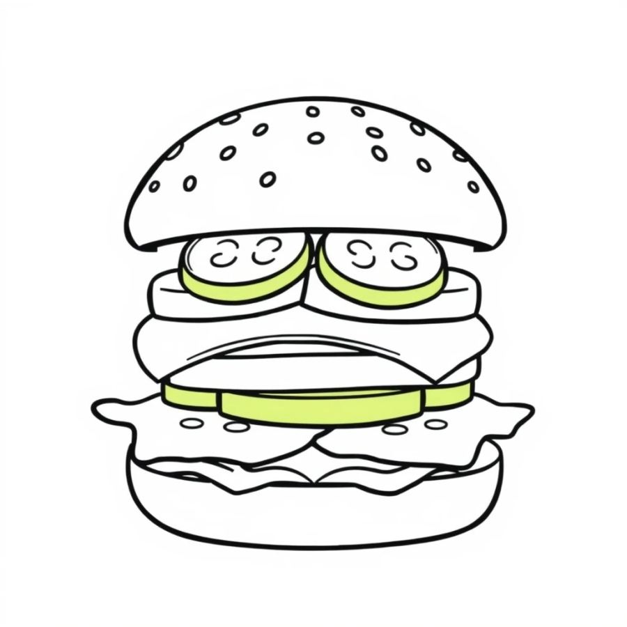 Burger With Pickle Slices Coloring Page
