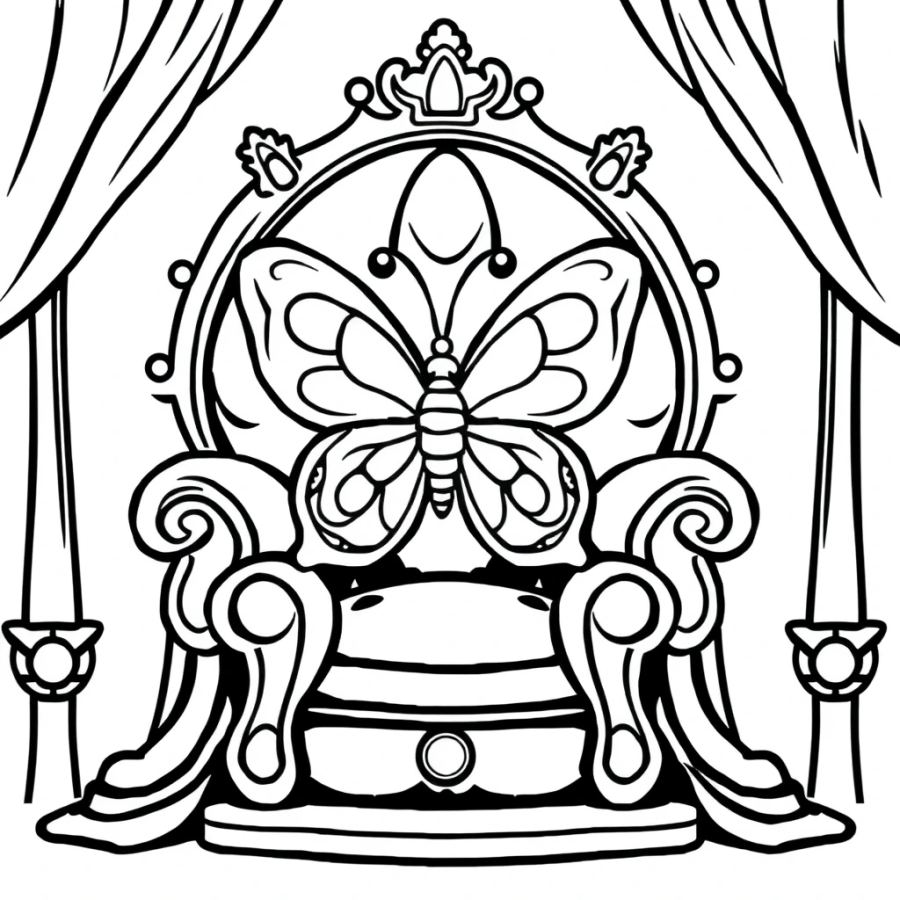 Butterfly Resting On A Royal Velvet Throne Coloring Page