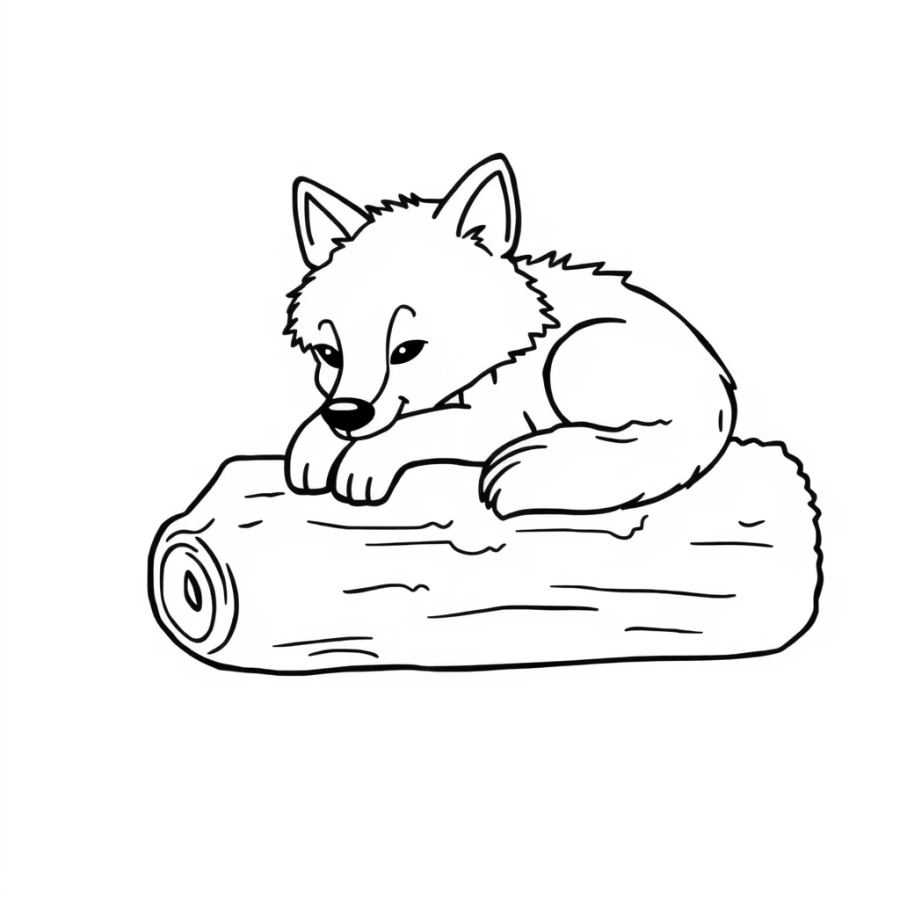 Wolf Resting On A Moss-Covered Log Coloring Page
