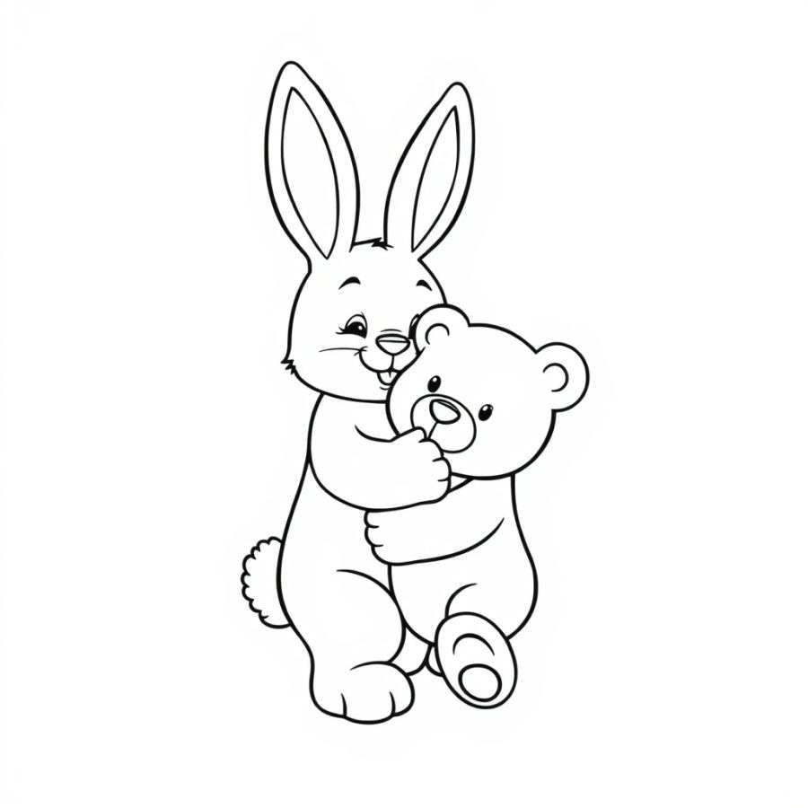 Bunny Hugging A Teddy Bear Coloring Page