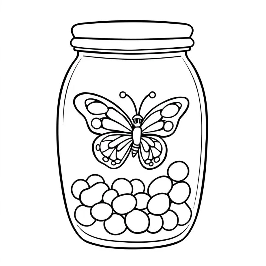 Butterfly Trapped In A Jellybean Jar Coloring Page