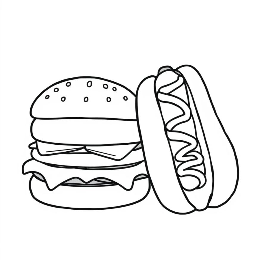 Burger Next To Hot Dog Coloring Page