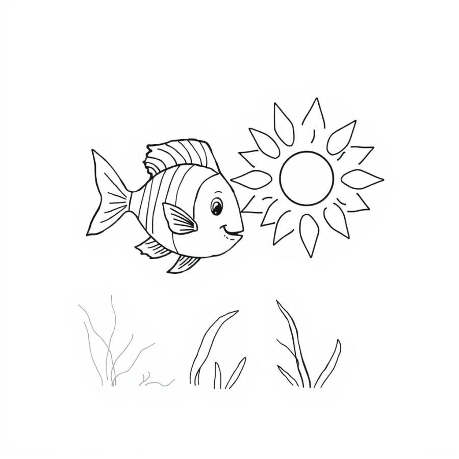 Tropical Fish Chasing A Dancing Sun Mote Coloring Page