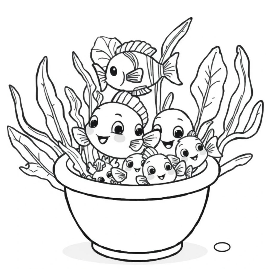 Tropical Fish Family Playing Hide And Seek In A Sunken Clay Pot Coloring Page