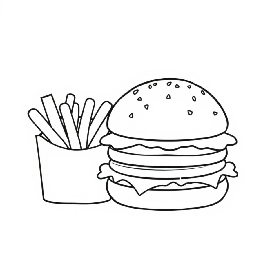 Burger Next To French Fries Coloring Page