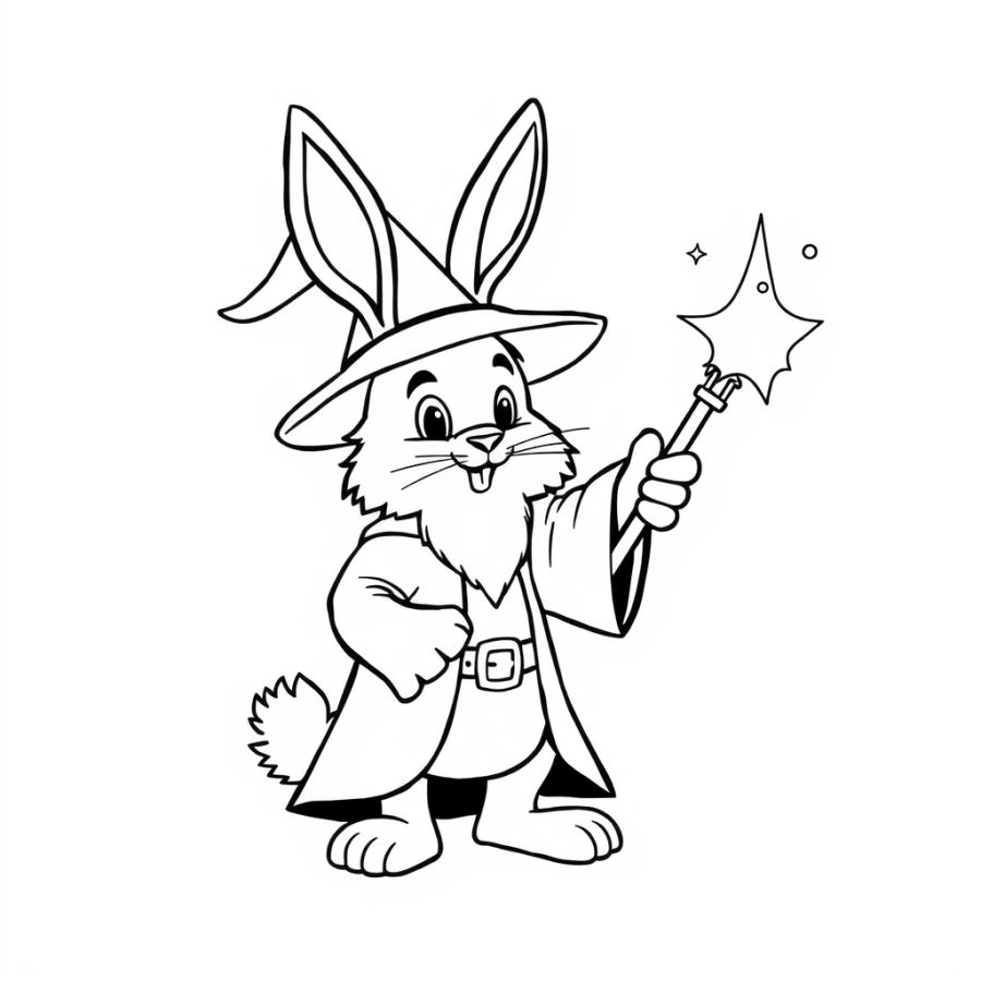 Wizard Bunny Casting A Spell Coloring Page