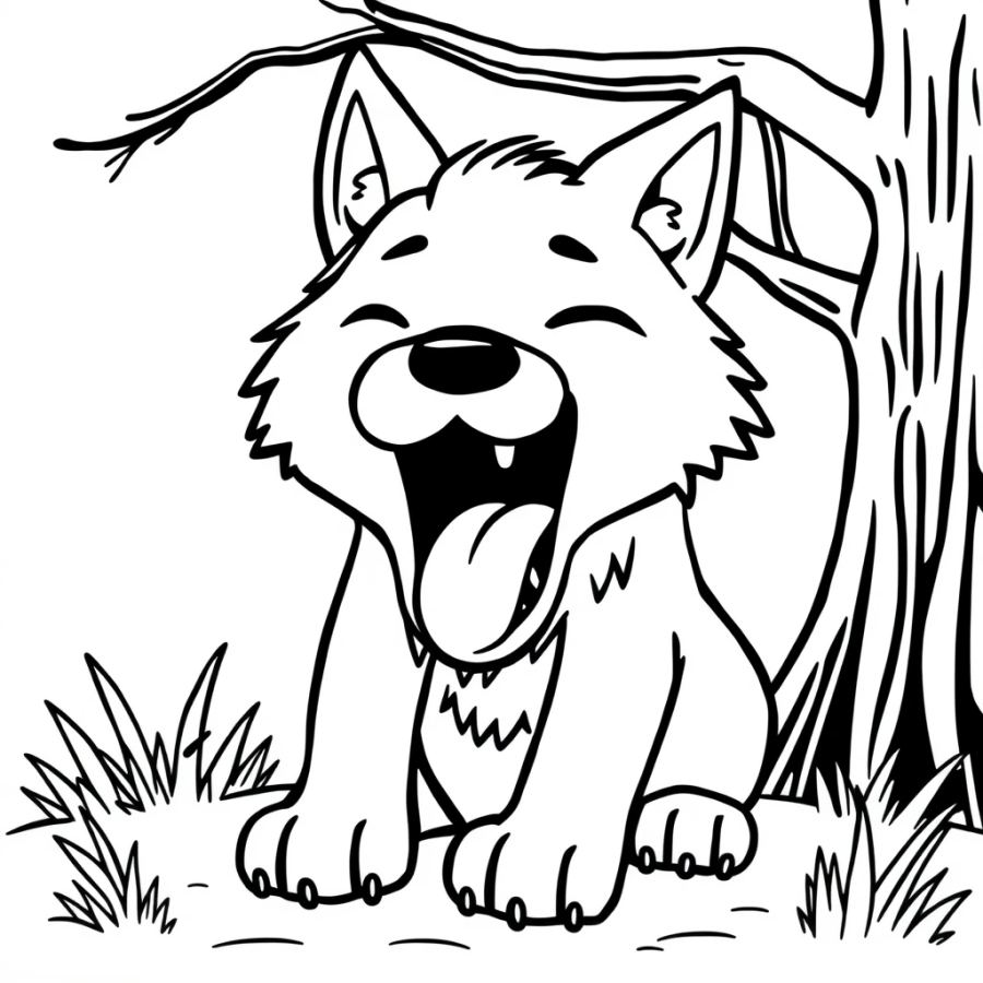 Wolf Yawning After A Long Afternoon Nap Coloring Page