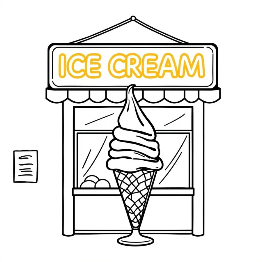 Ice Cream Under Neon Sign Coloring Page