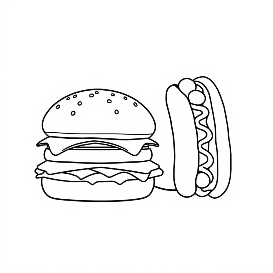 Burger Next To Hot Dog Coloring Page