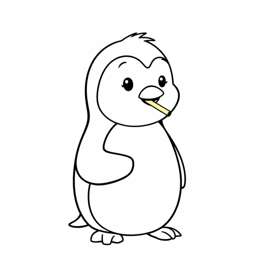 Penguin Drinking Through Straw Coloring Page