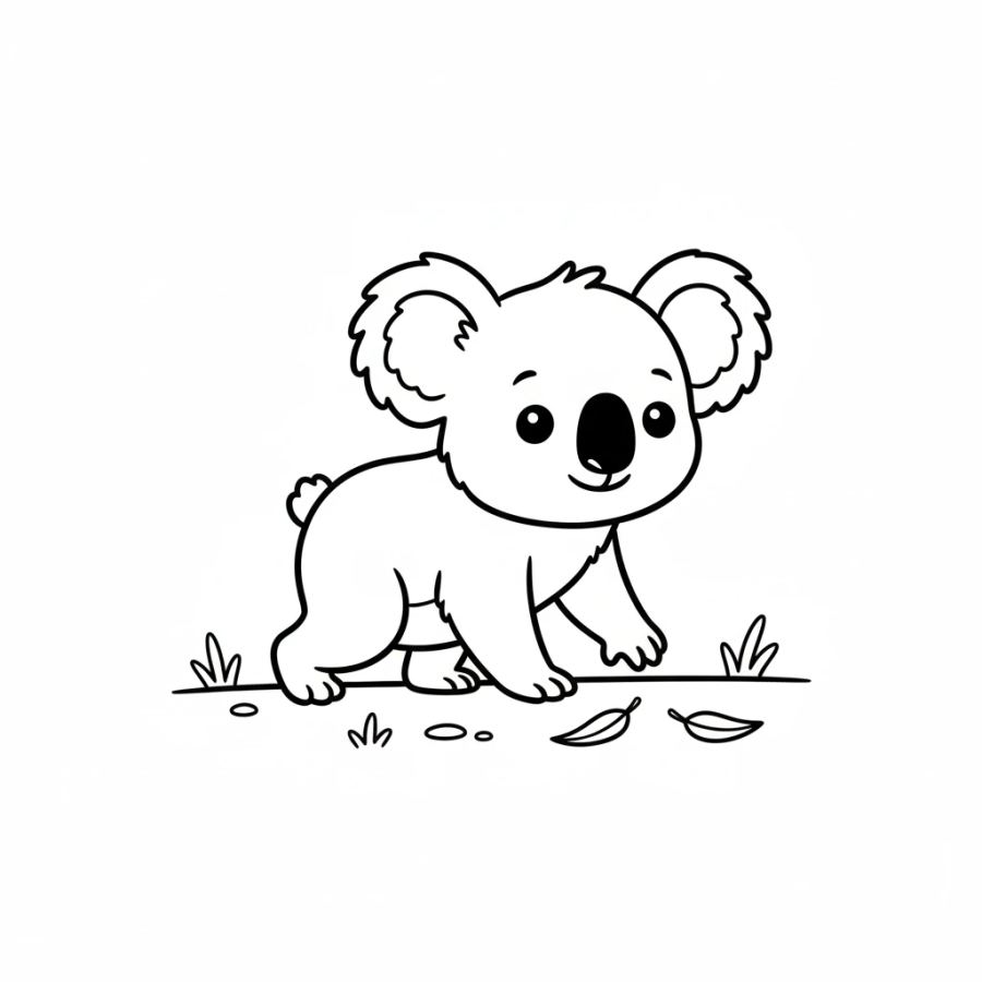 Koala Walking On The Ground Coloring Page