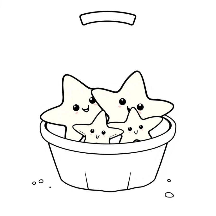 Starfish Family Sitting Inside A Plastic Sand Bucket Coloring Page