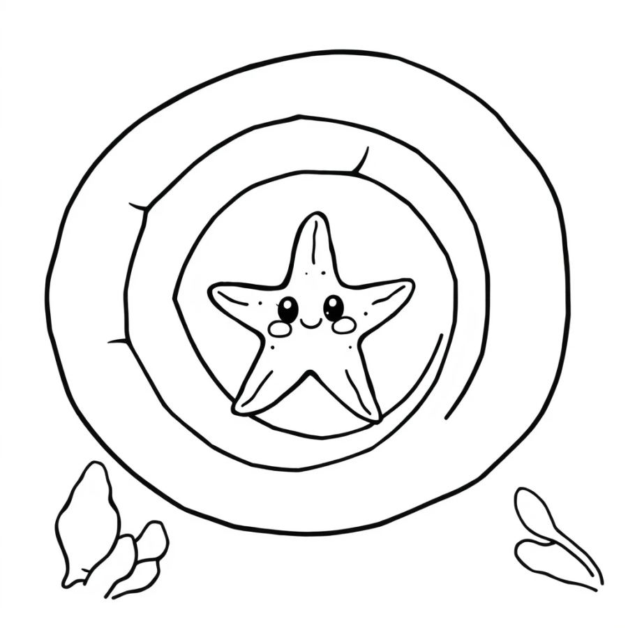 Starfish Sliding Through A Spiral Tube Coral Coloring Page
