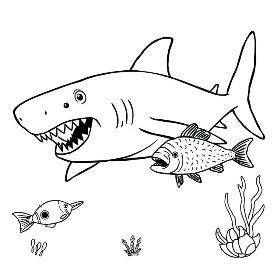 Shark Chasing Primitive Ancient Fish Coloring Page
