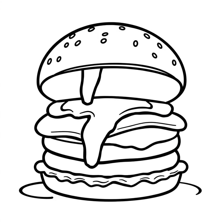 Burger With Dripping Sauce Coloring Page
