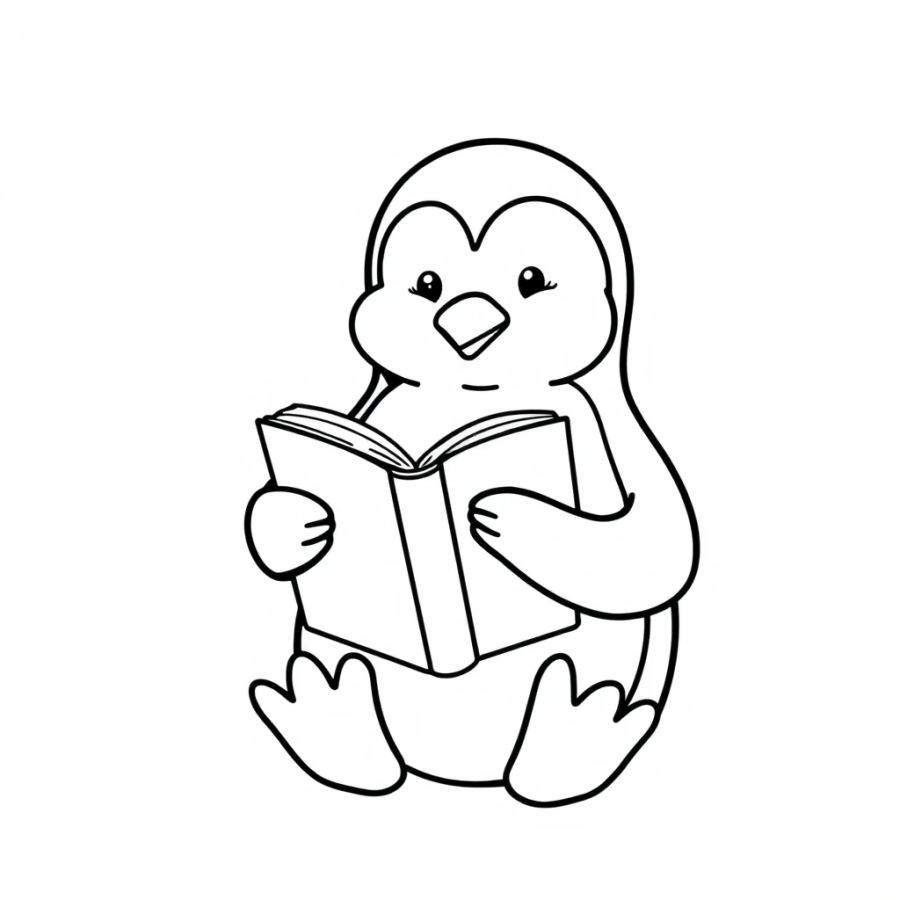 Penguin Reading Book Coloring Page