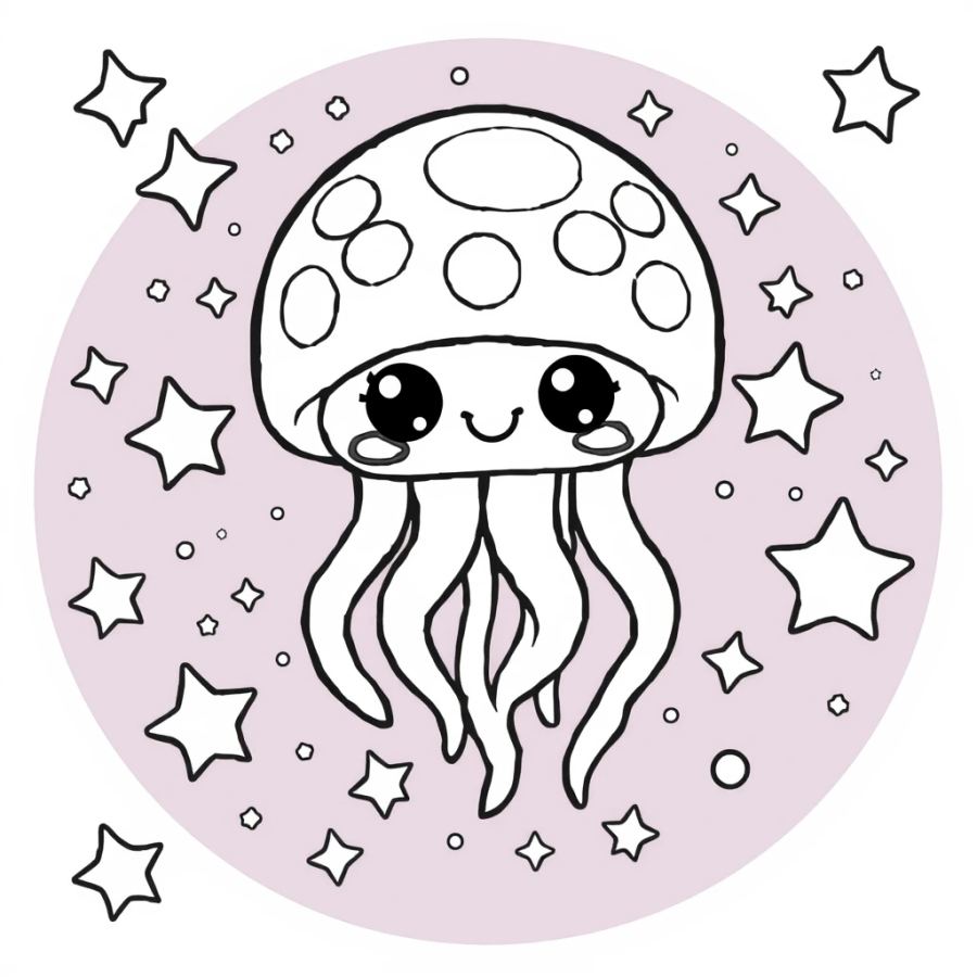 Cosmic Jellyfish Pulsing Through A Galaxy Of Stars Coloring Page