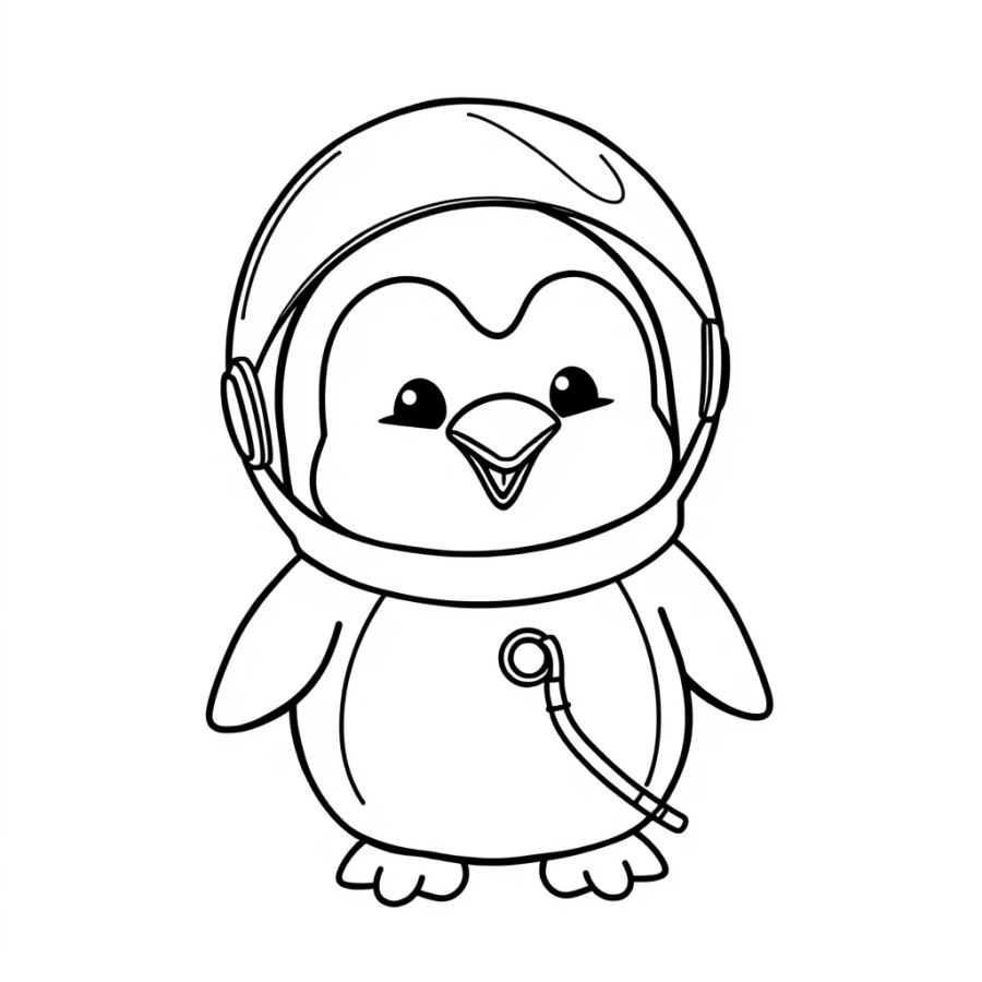 Penguin Wearing Astronaut Helmet Coloring Page