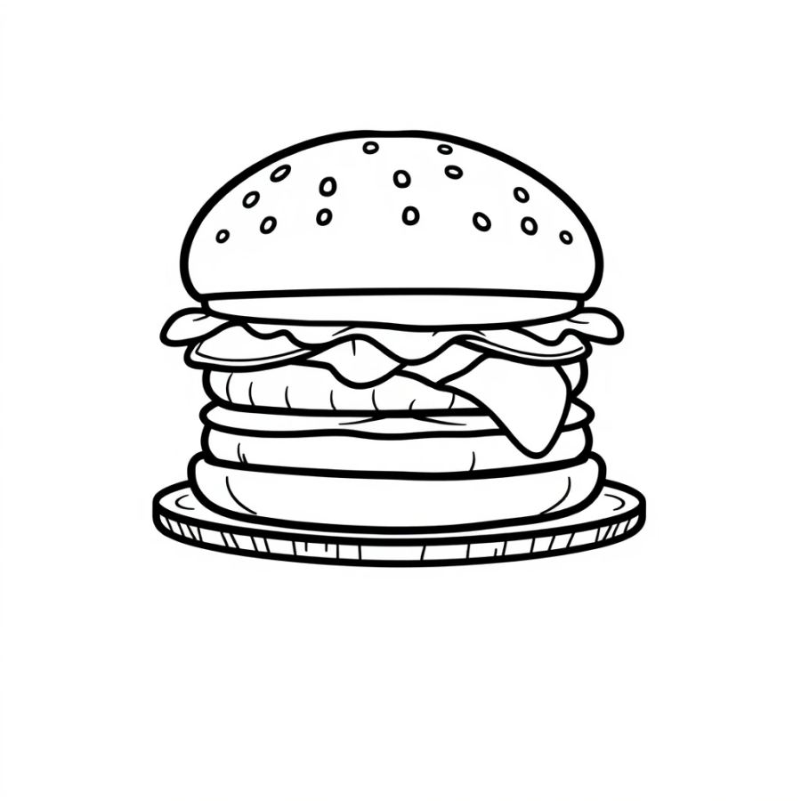 Burger On Wooden Platter Coloring Page