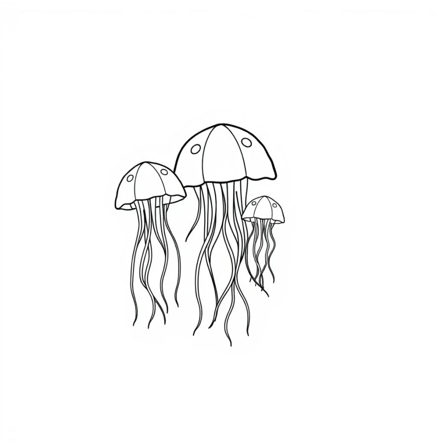 Jellyfish Family Disappearing Into A Thick Morning Fog Coloring Page