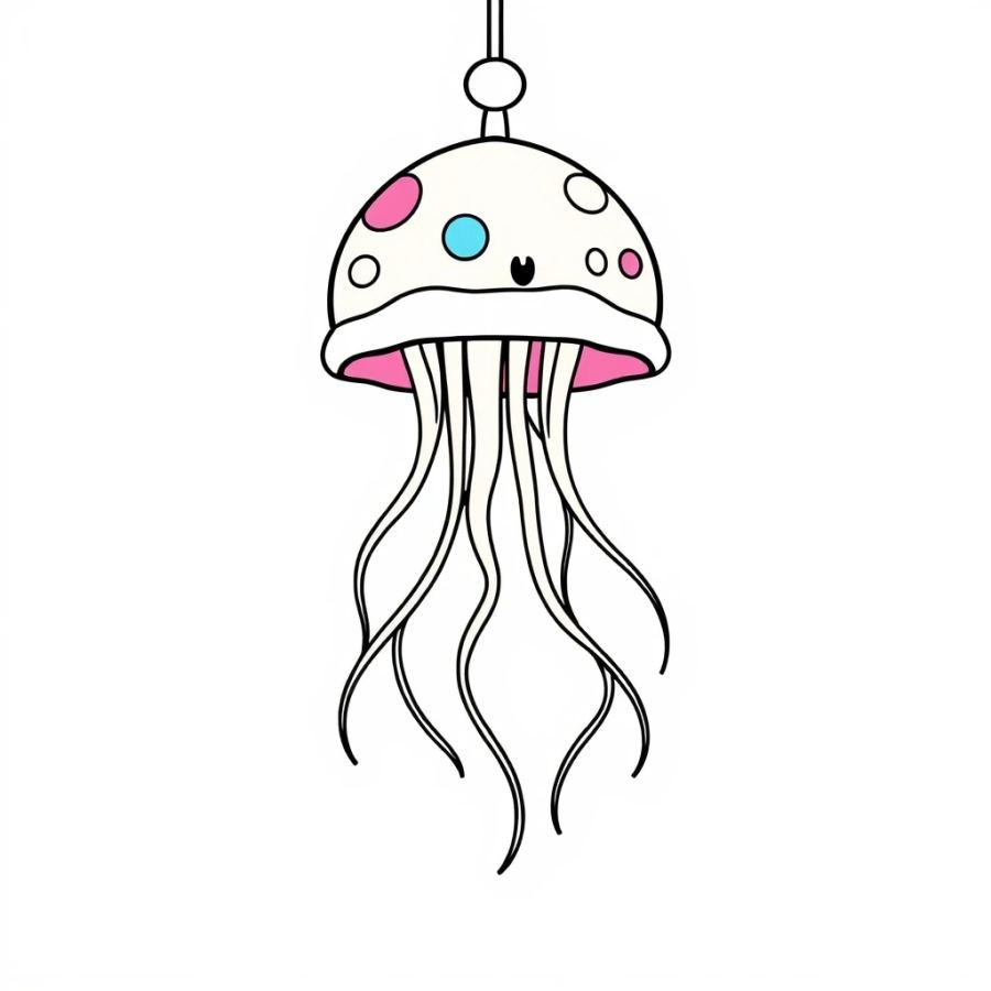Jellyfish Hanging From A Colorful Baby Crib Mobile Coloring Page