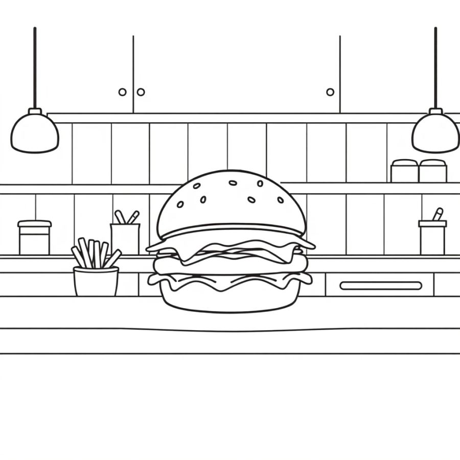 Burger On Kitchen Counter Coloring Page