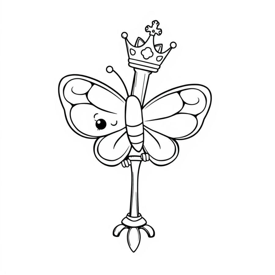 Butterfly Perched On A Royal Scepter Coloring Page