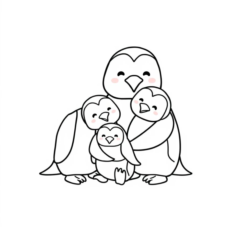 Penguin Family Hug Coloring Page