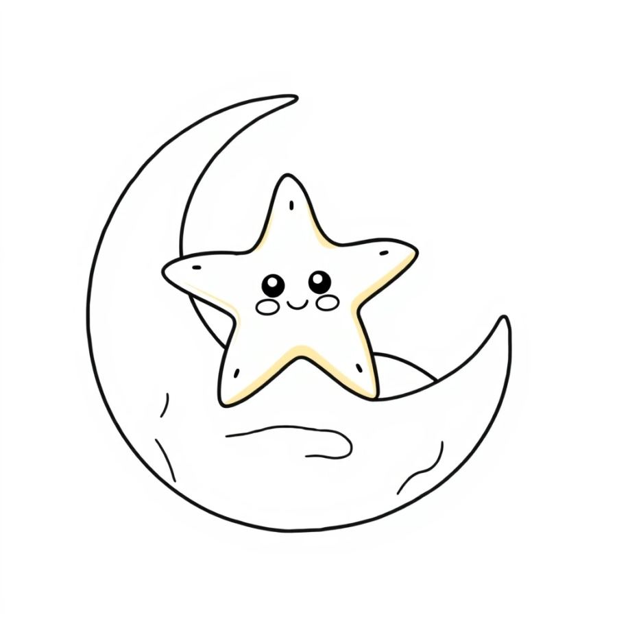 Starfish Resting On A Rock Shaped Like A Crescent Moon Coloring Page