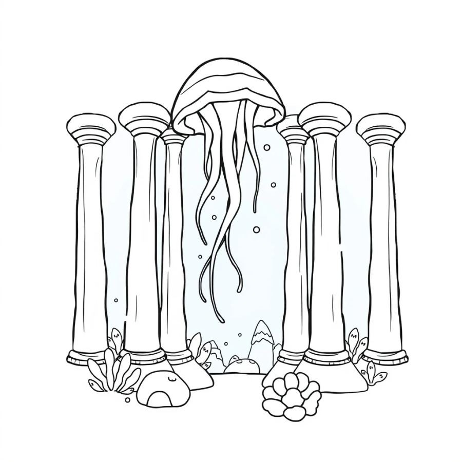 Jellyfish Lighting Up The Pillars Of Atlantis Coloring Page