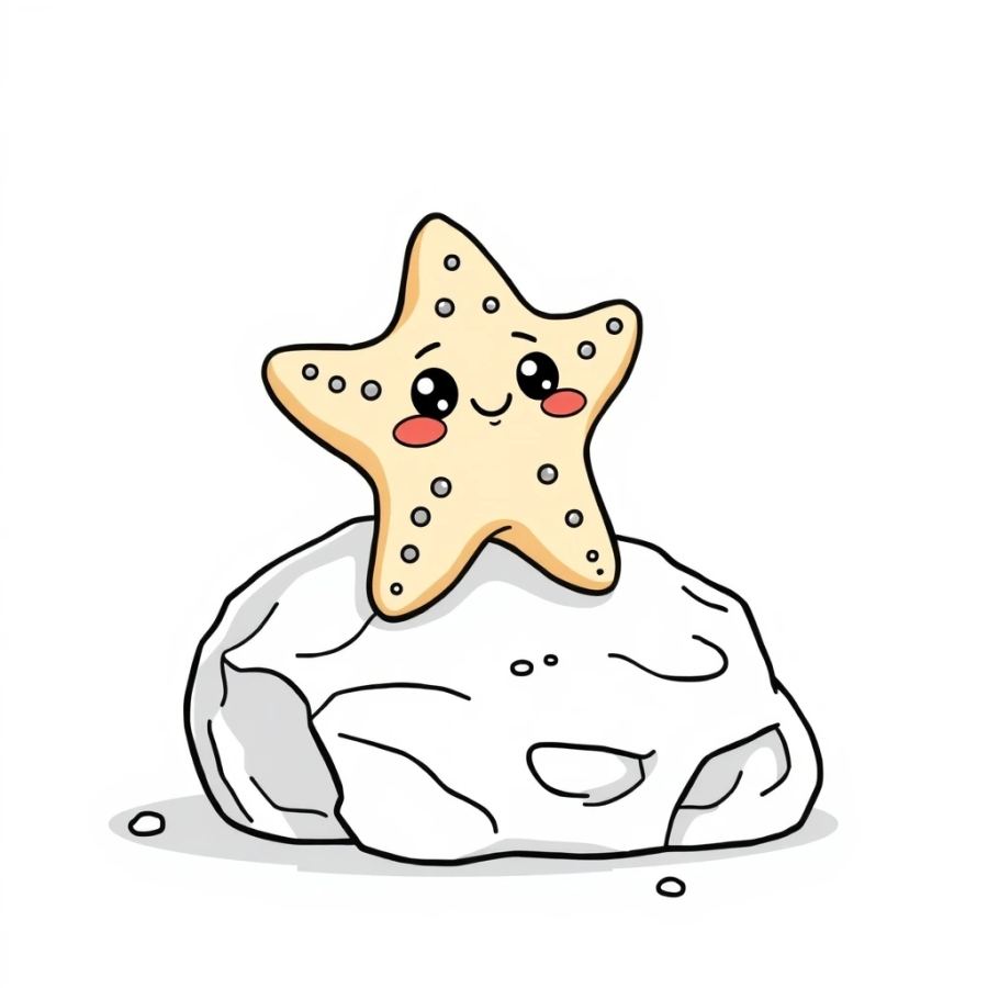 Starfish Sitting On A Fallen Meteorite Rock Coloring Page