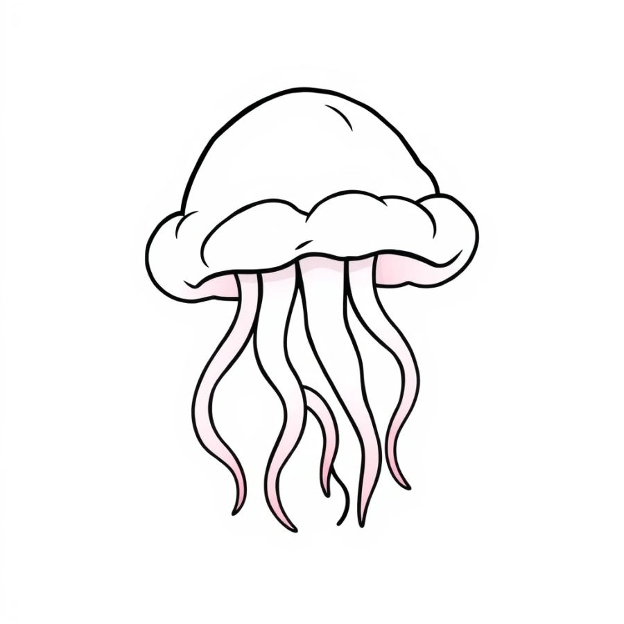 Jellyfish Shaped Like A Pink Cotton Candy Cloud Coloring Page