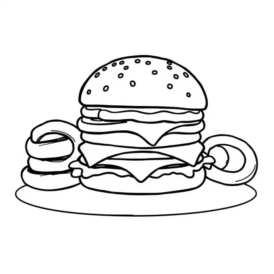 Burger Beside Onion Rings Coloring Page