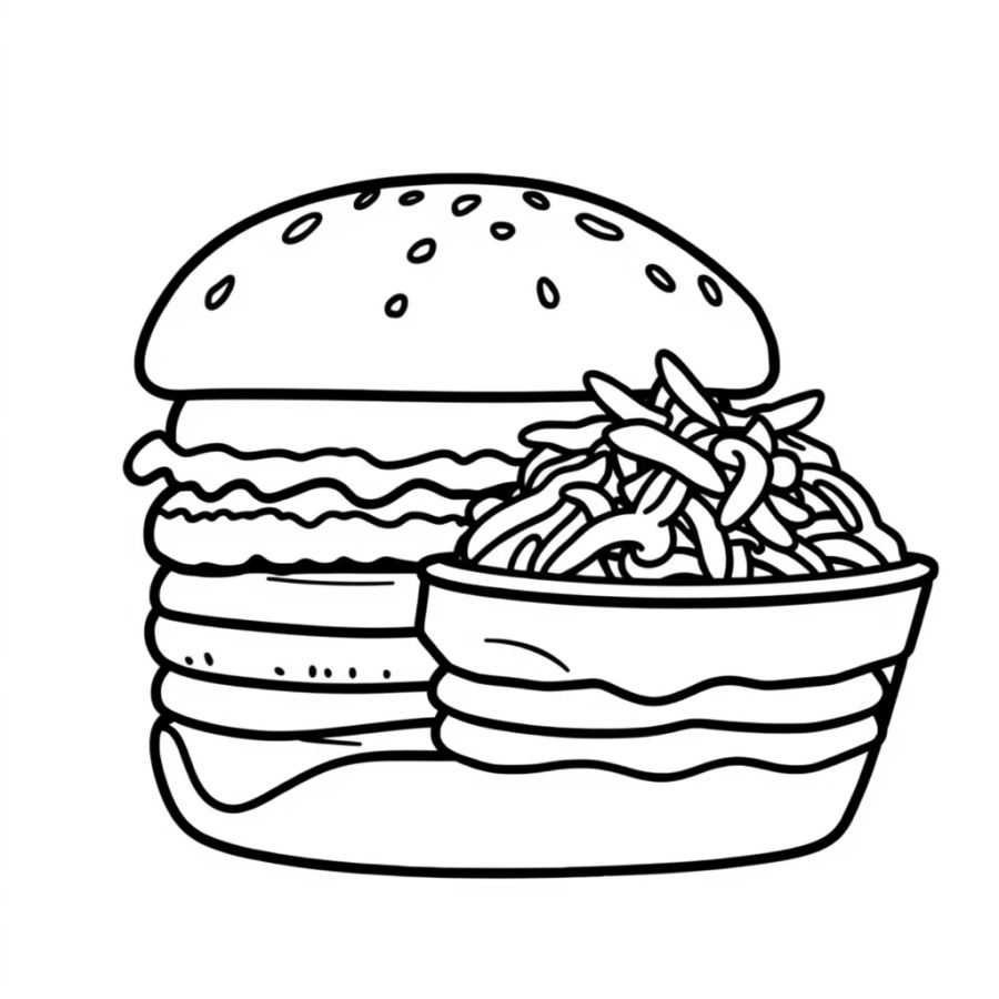 Burger Beside Coleslaw Bowl Coloring Page