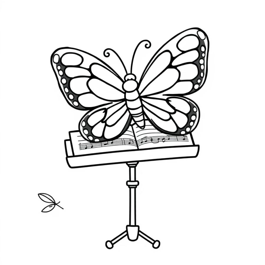 Butterfly Resting On A Sheet Music Stand Coloring Page