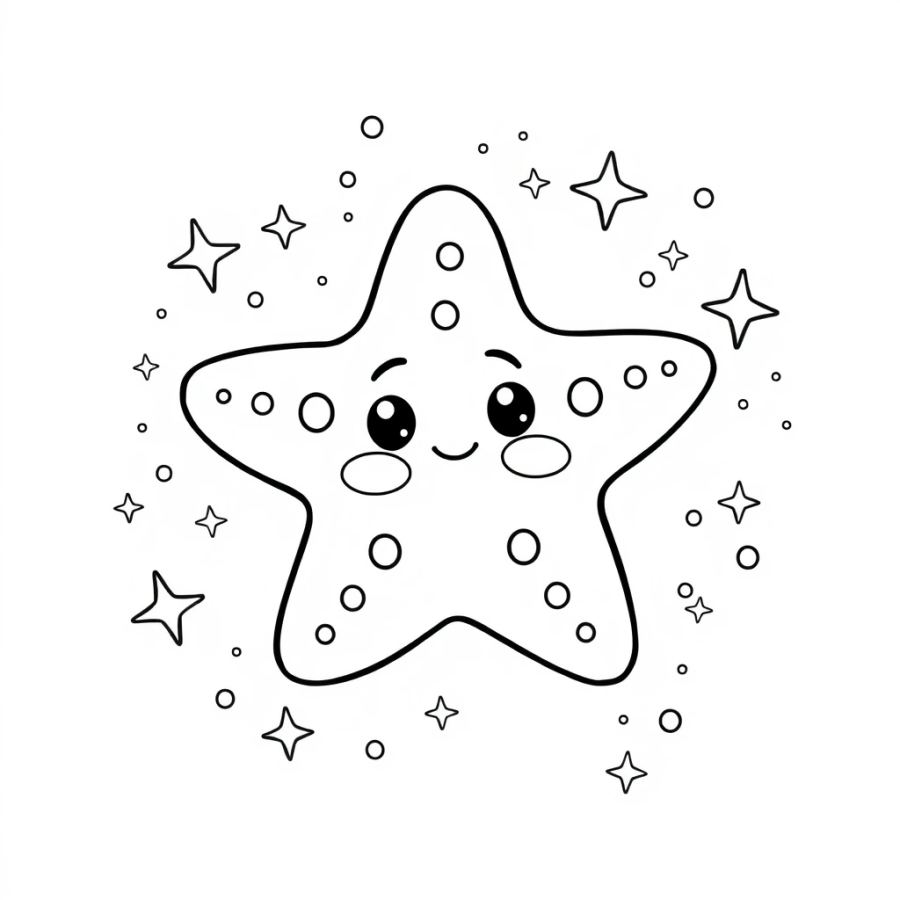 Starfish Surrounded By Sparkly Floating Ocean Stardust Coloring Page