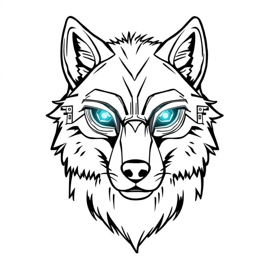 Wolf With Cybernetic Glowing Eyes Coloring Page