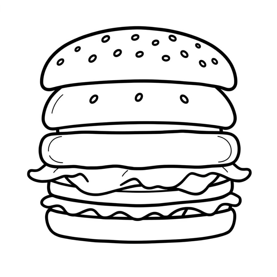 Burger With Tomato Slice Coloring Page