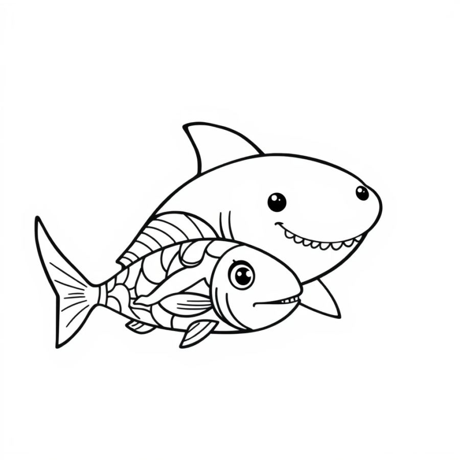 Shark Swimming Alongside A Glowing Anglerfish Coloring Page