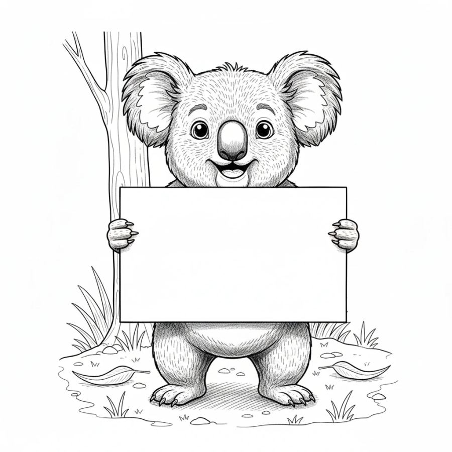 Koala Holding A Blank Sign Coloring Page