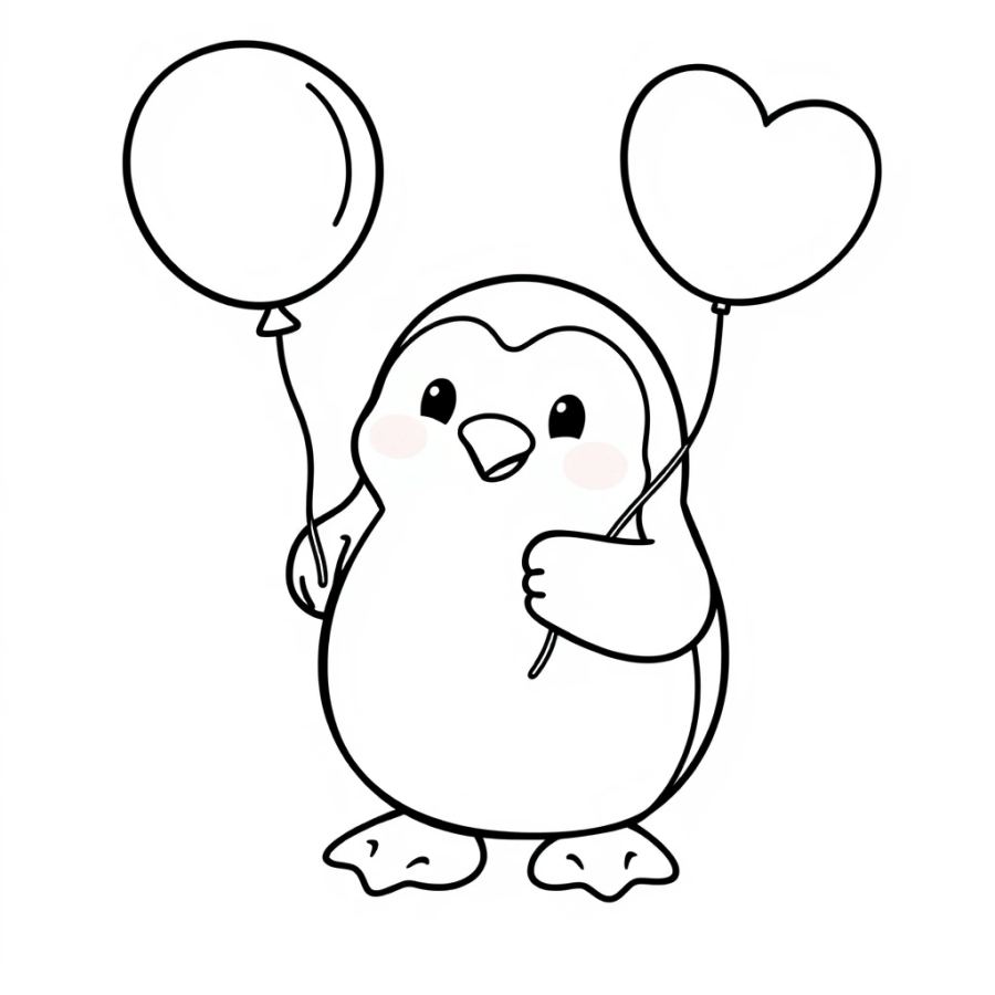 Penguin Holding Balloon Coloring Page