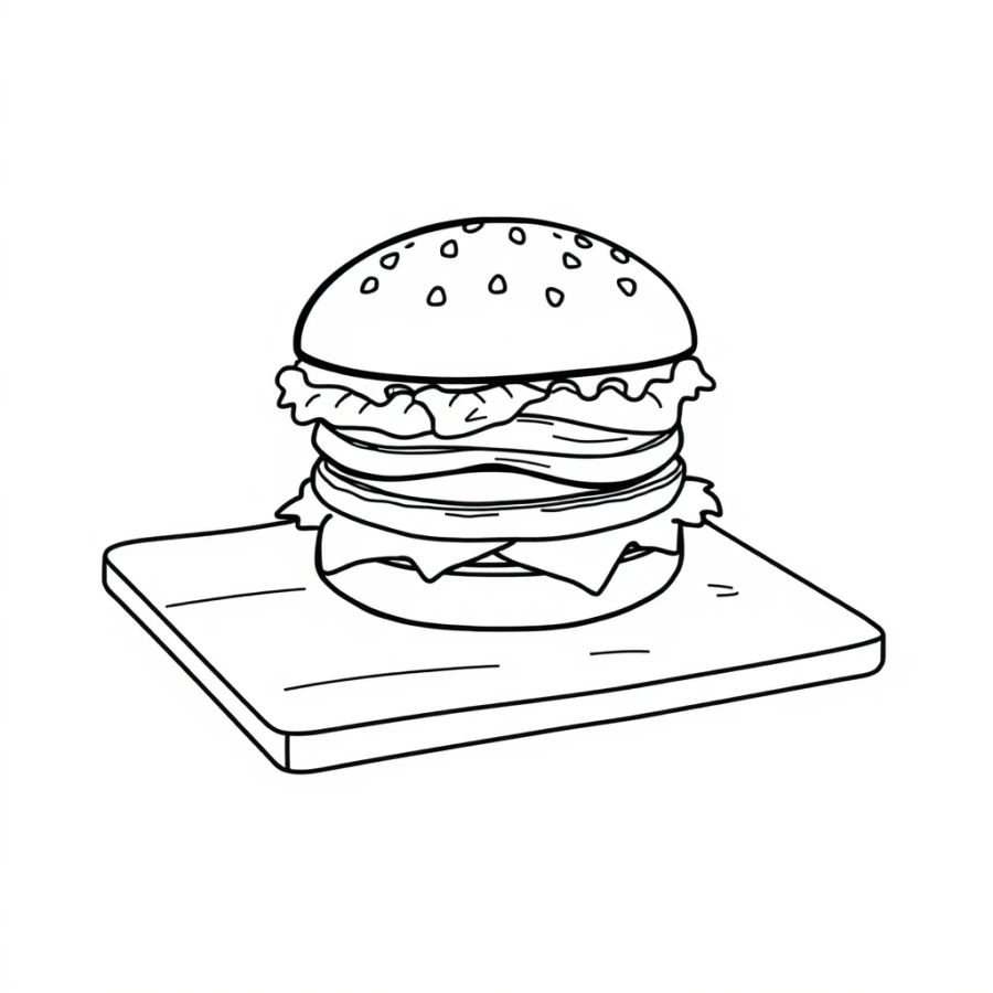 Burger On Cutting Board Coloring Page