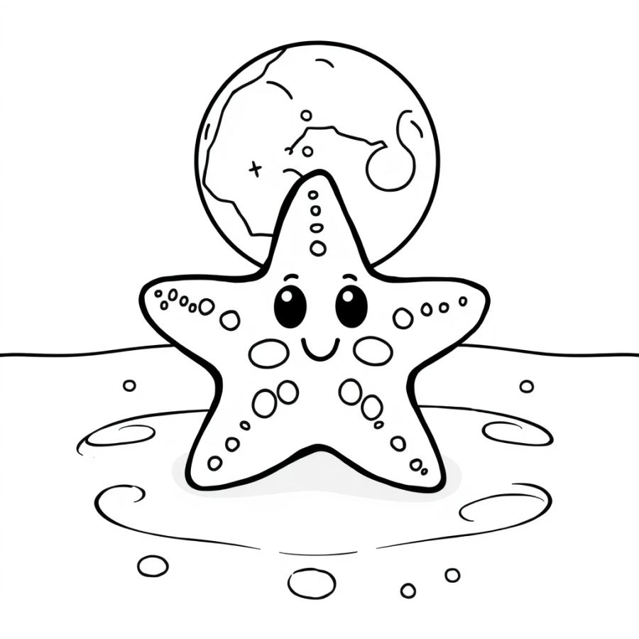 Starfish Reflecting The Light Of A Full Moon Coloring Page