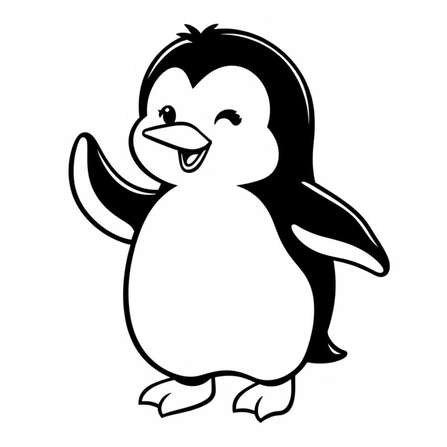 Penguin Waving Hello Coloring Page