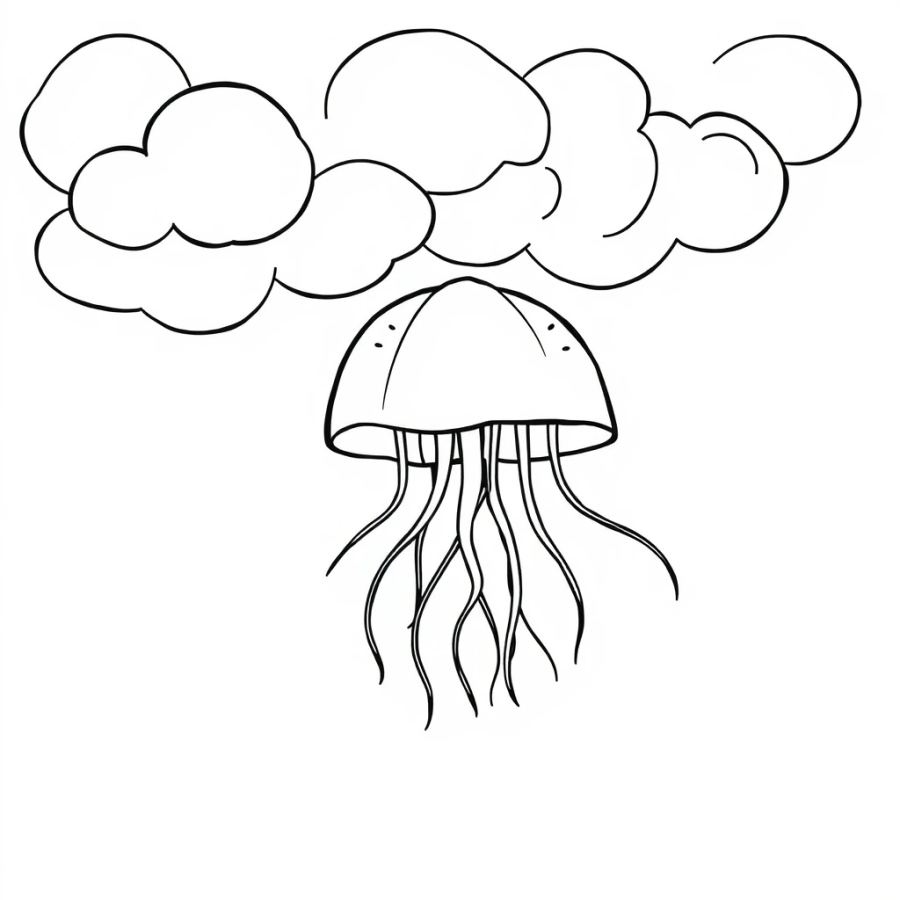 Jellyfish Drifting Under A Canopy Of Stormy Grey Clouds Coloring Page