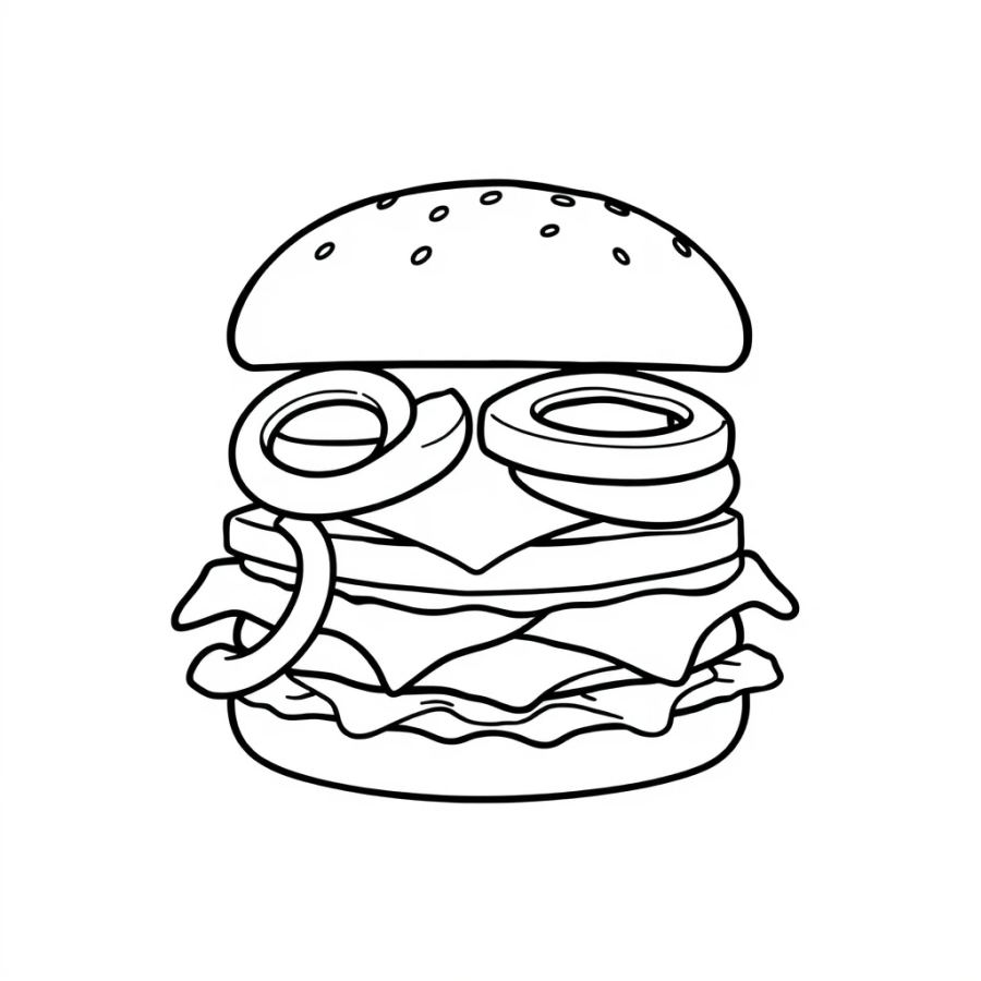 Burger With Onion Rings Coloring Page