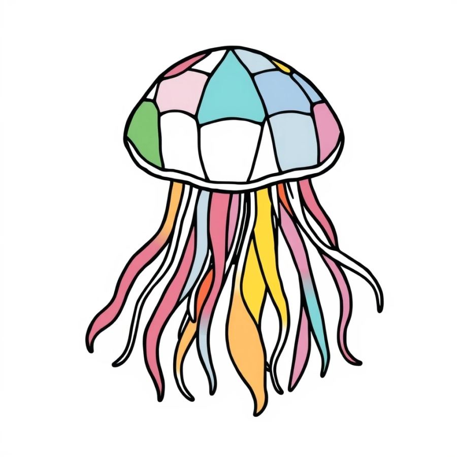 Jellyfish Made Of Colorful Patchwork Fabric Coloring Page