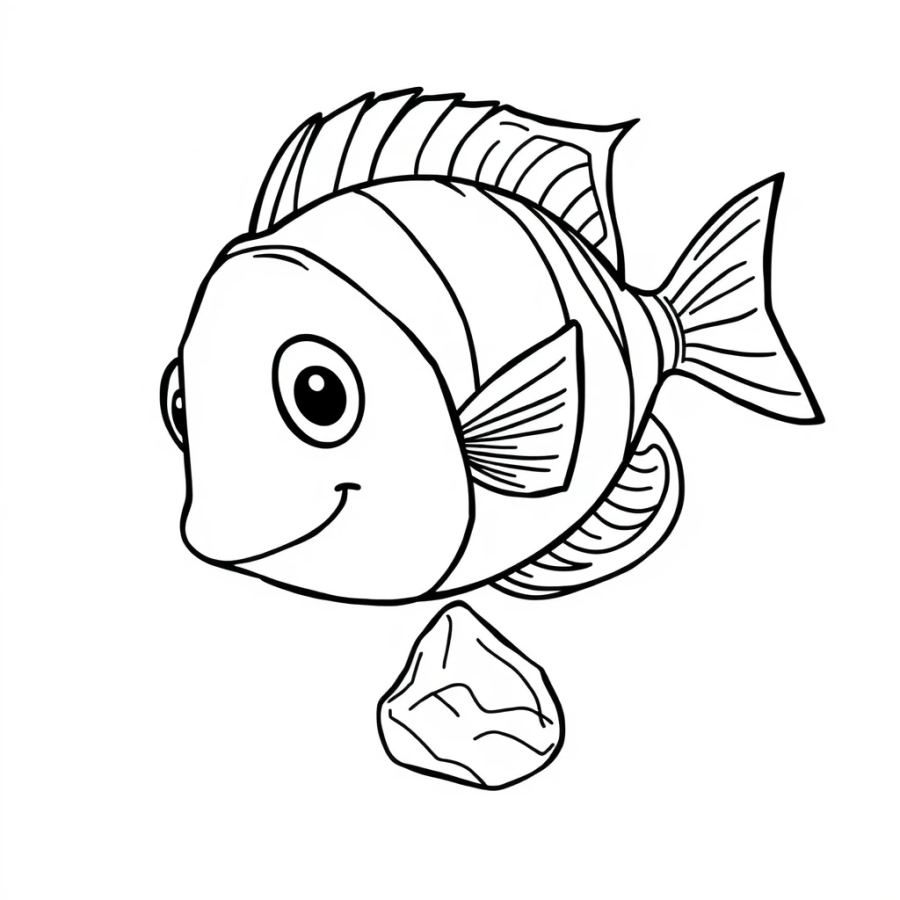 Tropical Fish Examining A Shiny Piece Of Sea Glass Coloring Page
