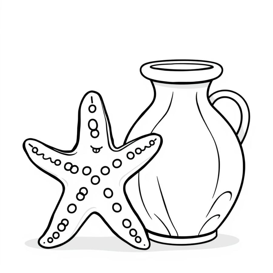 Starfish Sitting Next To A Sculpted Clay Vase Coloring Page